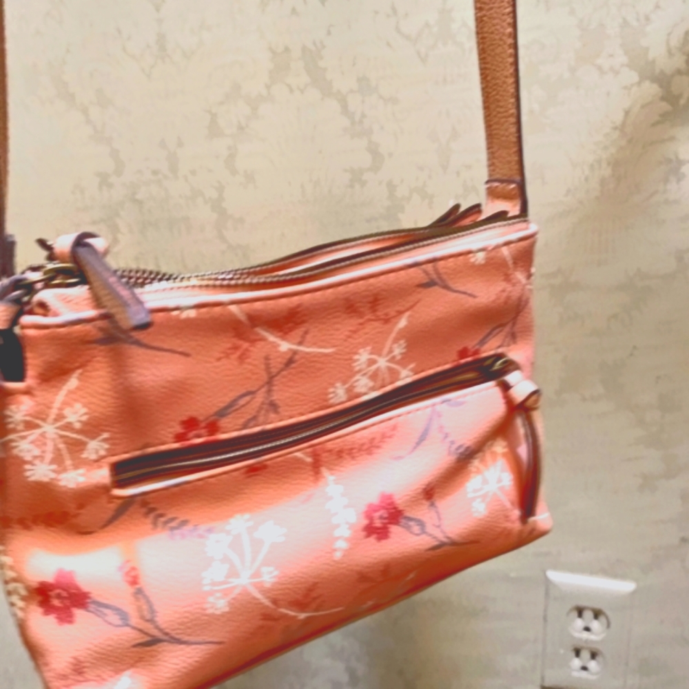 Sonoma Brand,Barbie pink Leather with floral print,Crossbody style Organizer Bag
